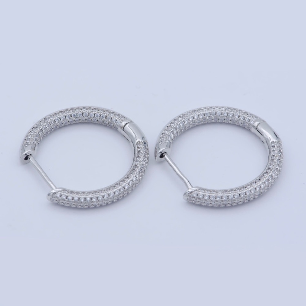 Silver Pave CZ Hoop Earrings